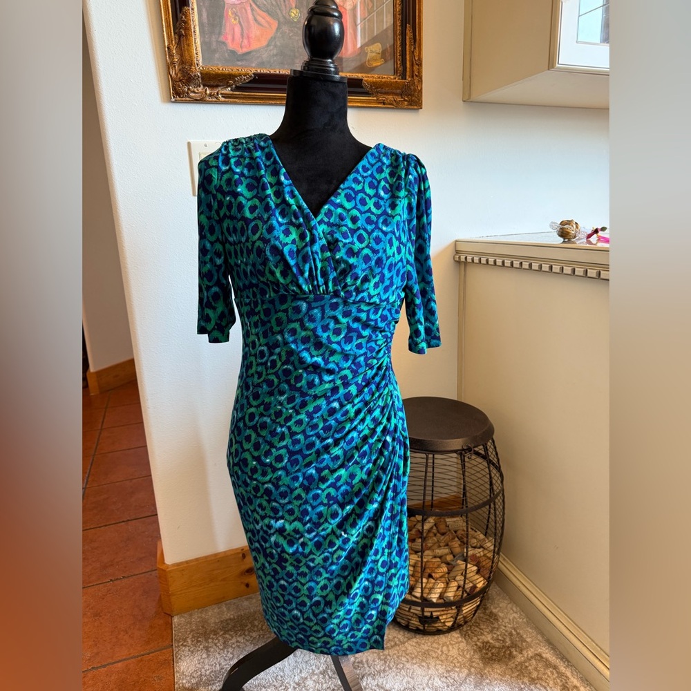 Lauren Ralph Lauren Teal and Navy Midi Dress